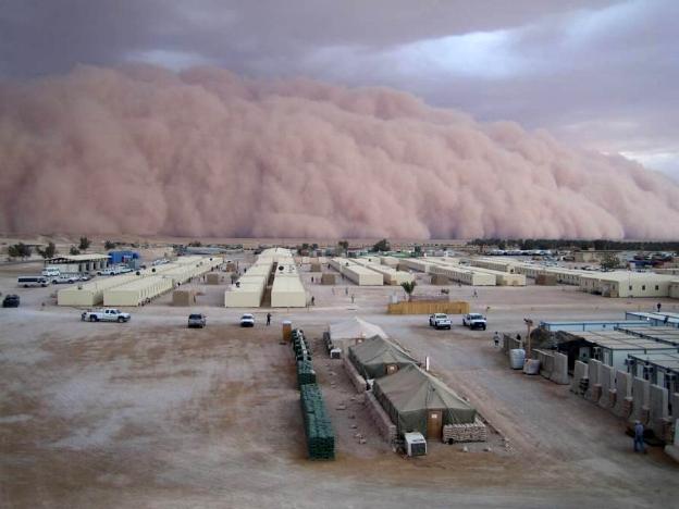 Photograph of a sand storm in Al Asad, Iraq, taken by an unidentified American soldier.
